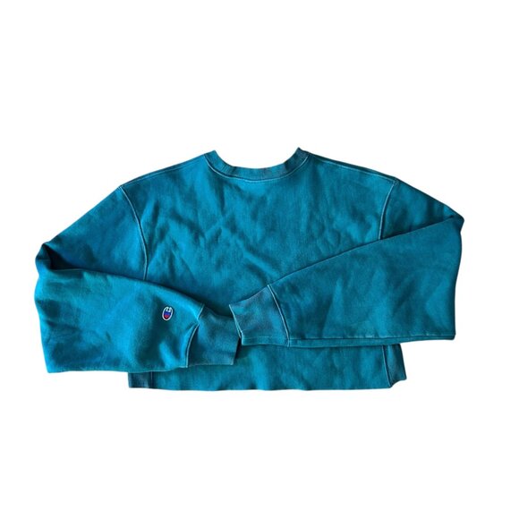 Champion Reverse Weave Cropped Teal Athletic Sporty Blue Sweatshirt S - Picture 7 of 11